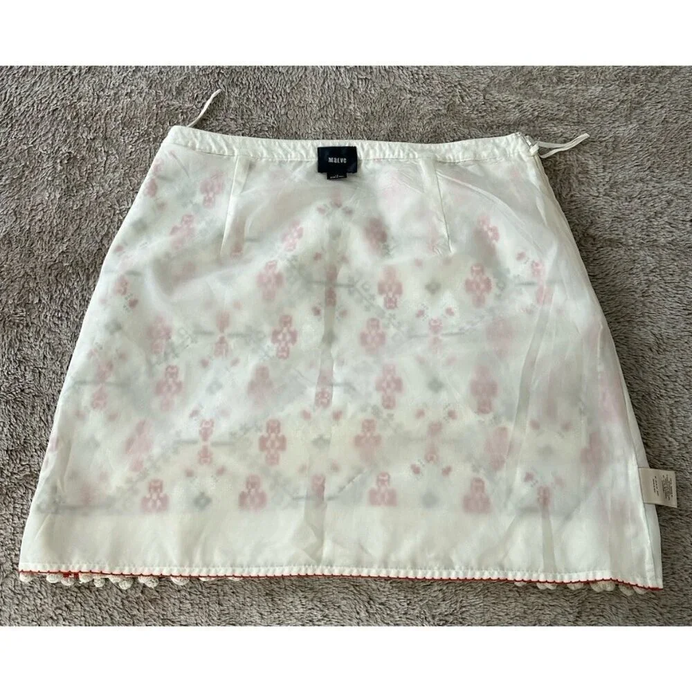 Maeve Cotton Embroidered Skirt Pompom Hem Lined Anthropologie Size 12 Cream Red